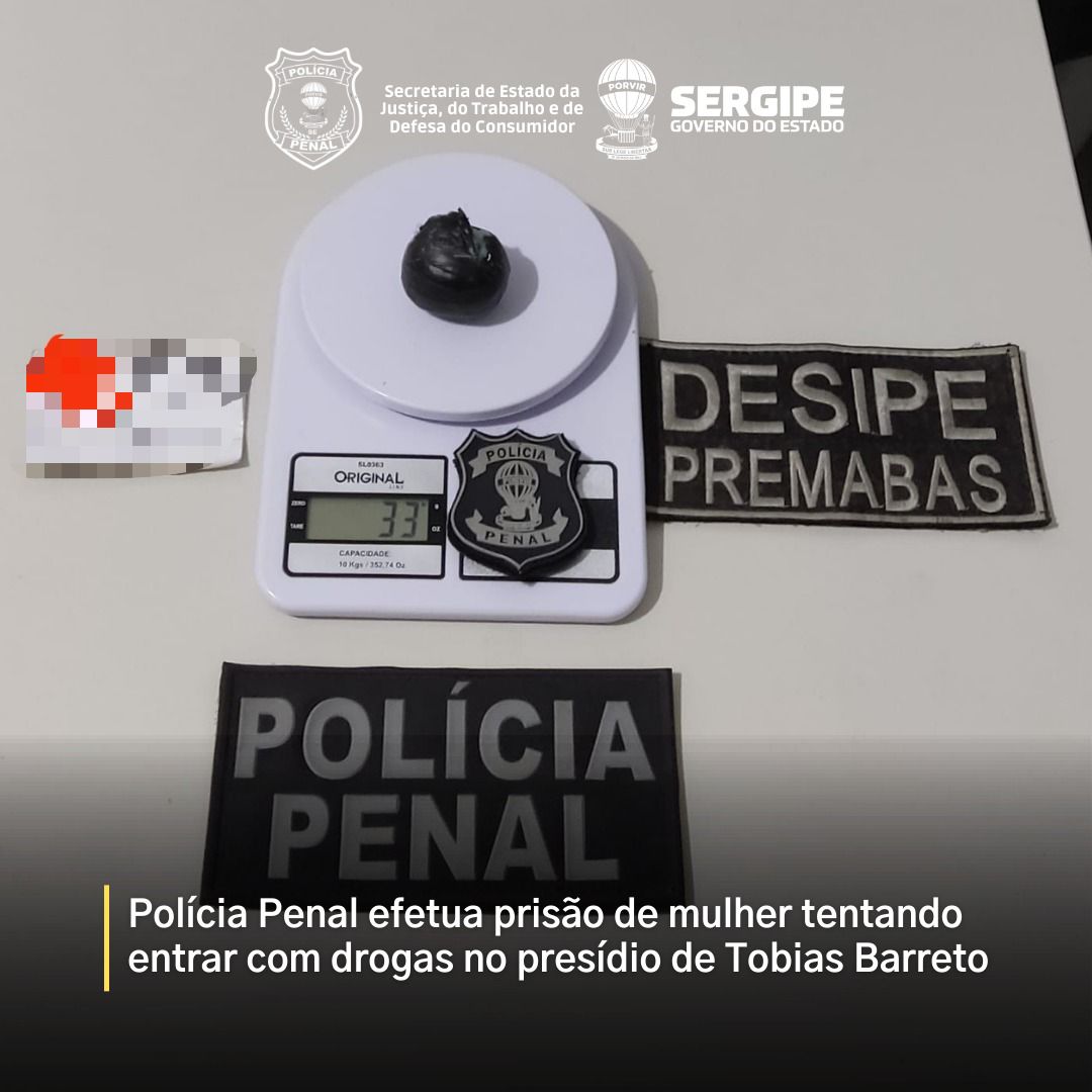 Polícia Penal efetua prisão de mulher tentando entrar com drogas no presídio de Tobias Barreto
